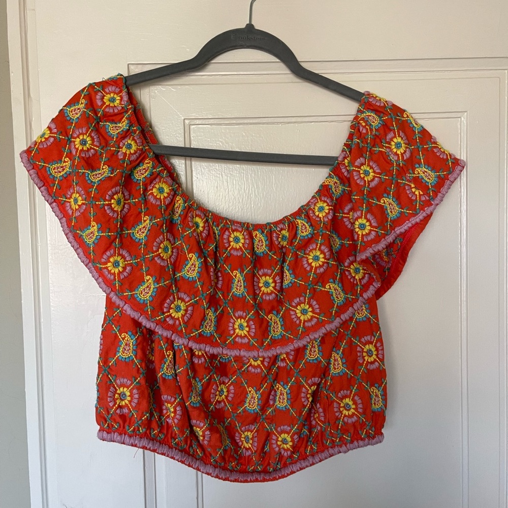 Top Shop Embroidered Off the shoulder top